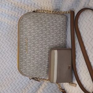 Michael Kors Tan and Brown Crossbody Bag And Wallet Set